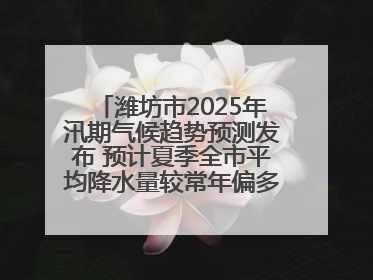 潍坊市2025年汛期气候趋势预测发布 预计夏季全市平均降水量较常年偏多1～2成