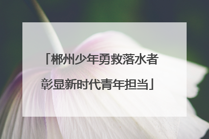 郴州少年勇救落水者 彰显新时代青年担当